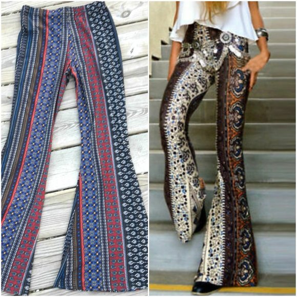 NEW Boho Leggings Hippie Pants Bell Bottoms Flared Leg Yoga Athleisure Gypsy - Picture 4 of 15